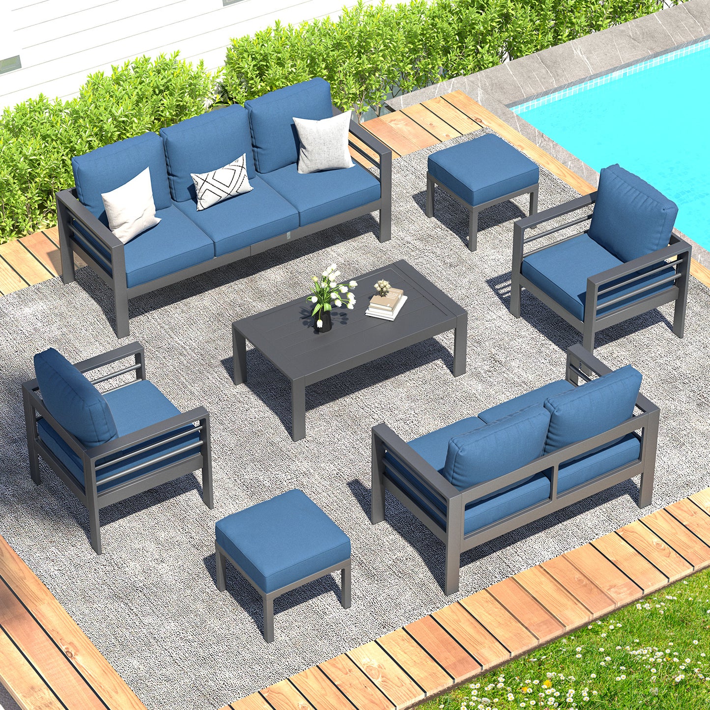 YODOLLA 7 Pieces Aluminum Patio Furniture Set, Blue
