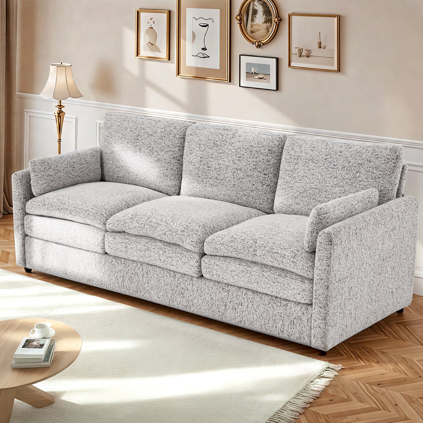 YODOLLA 89" Chenille Sofa, 3-Seater, 2 Removable Pillows, Gray