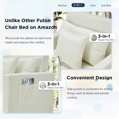 YODOLLA 36" Convertible Chair Bed, White