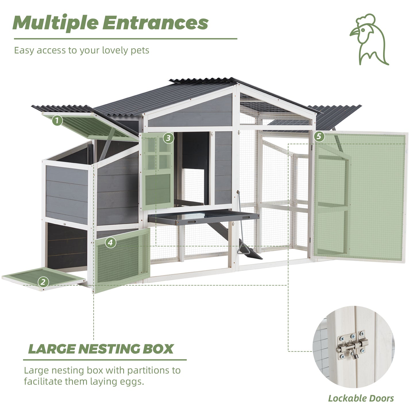 YODOLLA 81” chicken coop with nesting boxes.