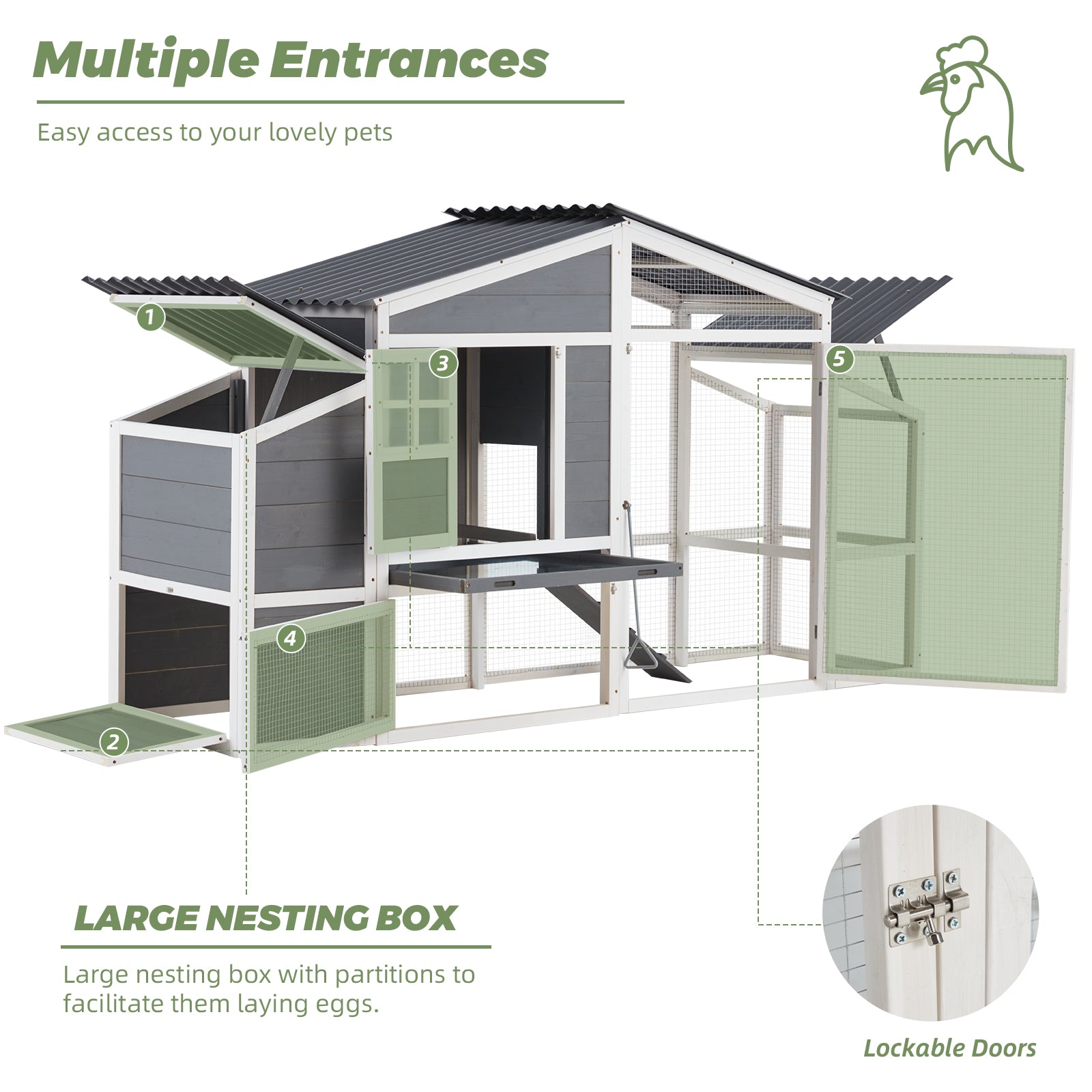 YODOLLA 81” chicken coop with nesting boxes.