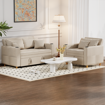 YODOLLA Sleeper Chair Bed, 63" Extra Wide Convertible Sofa Bed for Adults, Beige