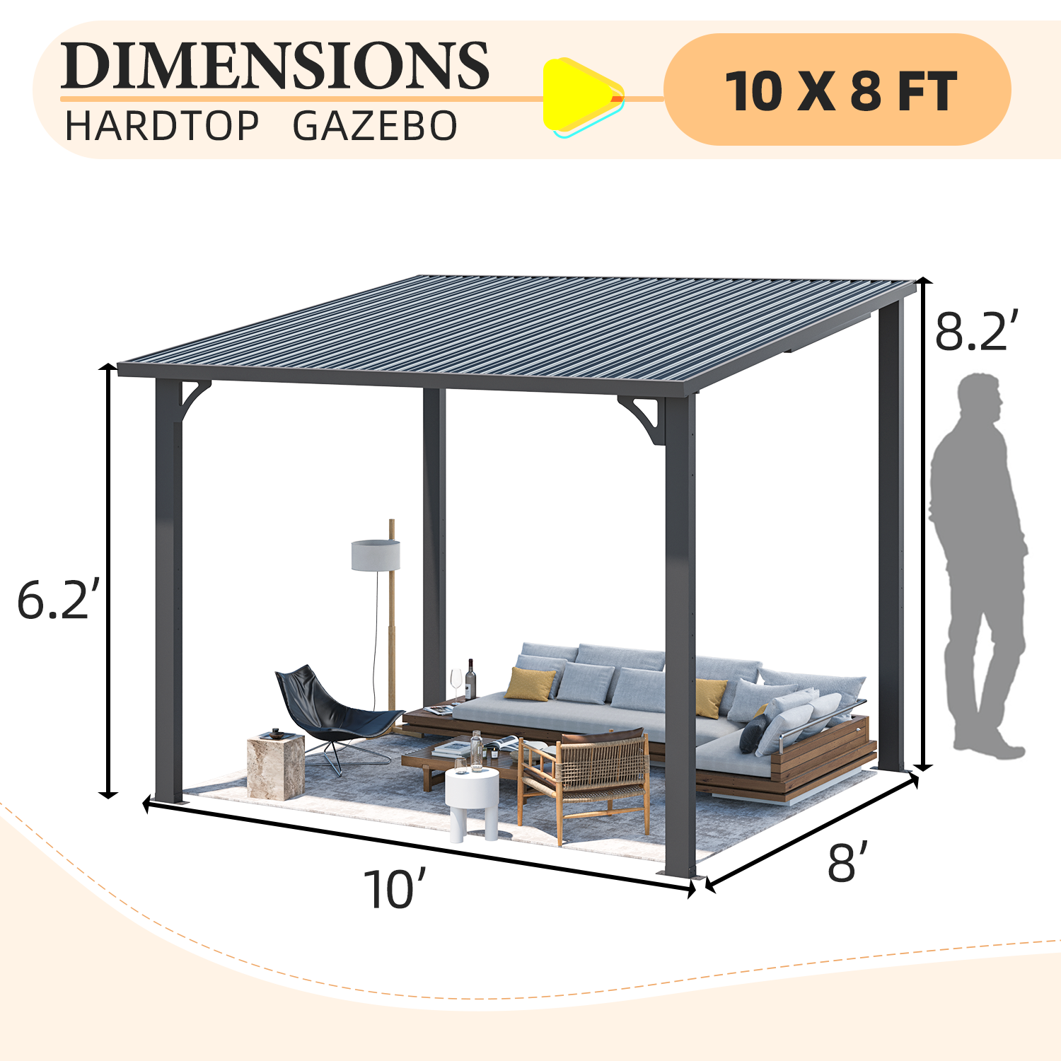YODOLLA Wall-Mounted 10x8 Gazebo for Patio