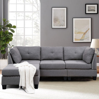 YODOLLA 88.6” L-Shaped Sofa Couch with Reversible Chaise, Fabric Gray