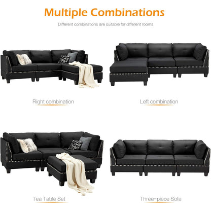 YODOLLA 88.6” L-Shaped Sofa Couch with Reversible Chaise, Fabric Black