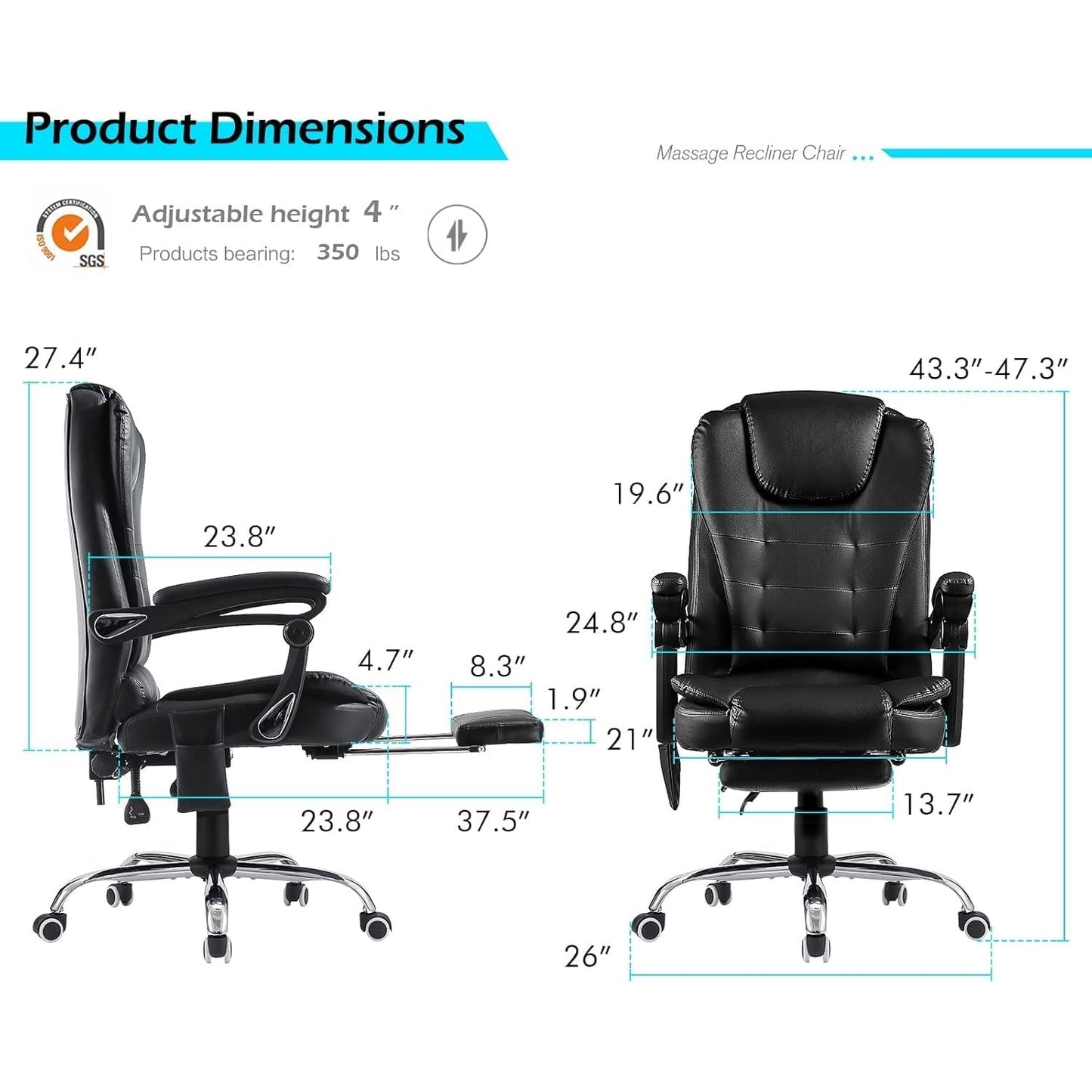YODOLLA Adjustable Office Chair with Foot Rest, Heat and 7 Points Vibration Massage