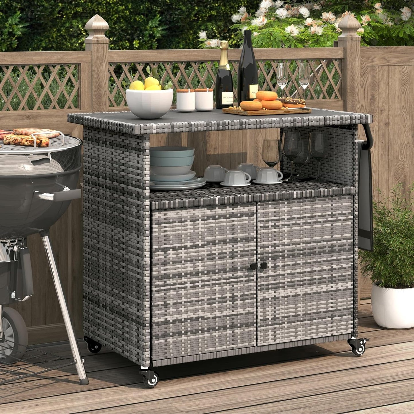 YODOLLA Grill Cart Outdoor with Storage, Gray