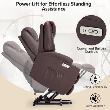 YODOLLA Power Lift Recliner Chair for Elderly with Side Pockets, PU Leather, Brown