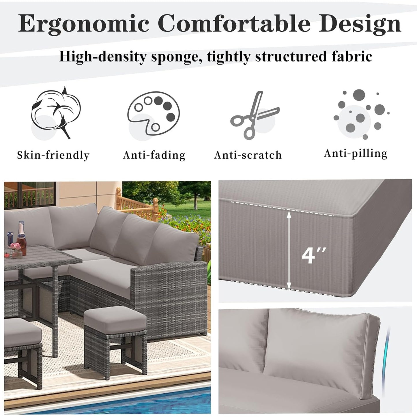 YODOLLA Memory Foam Cushions and Covers, Light Gray