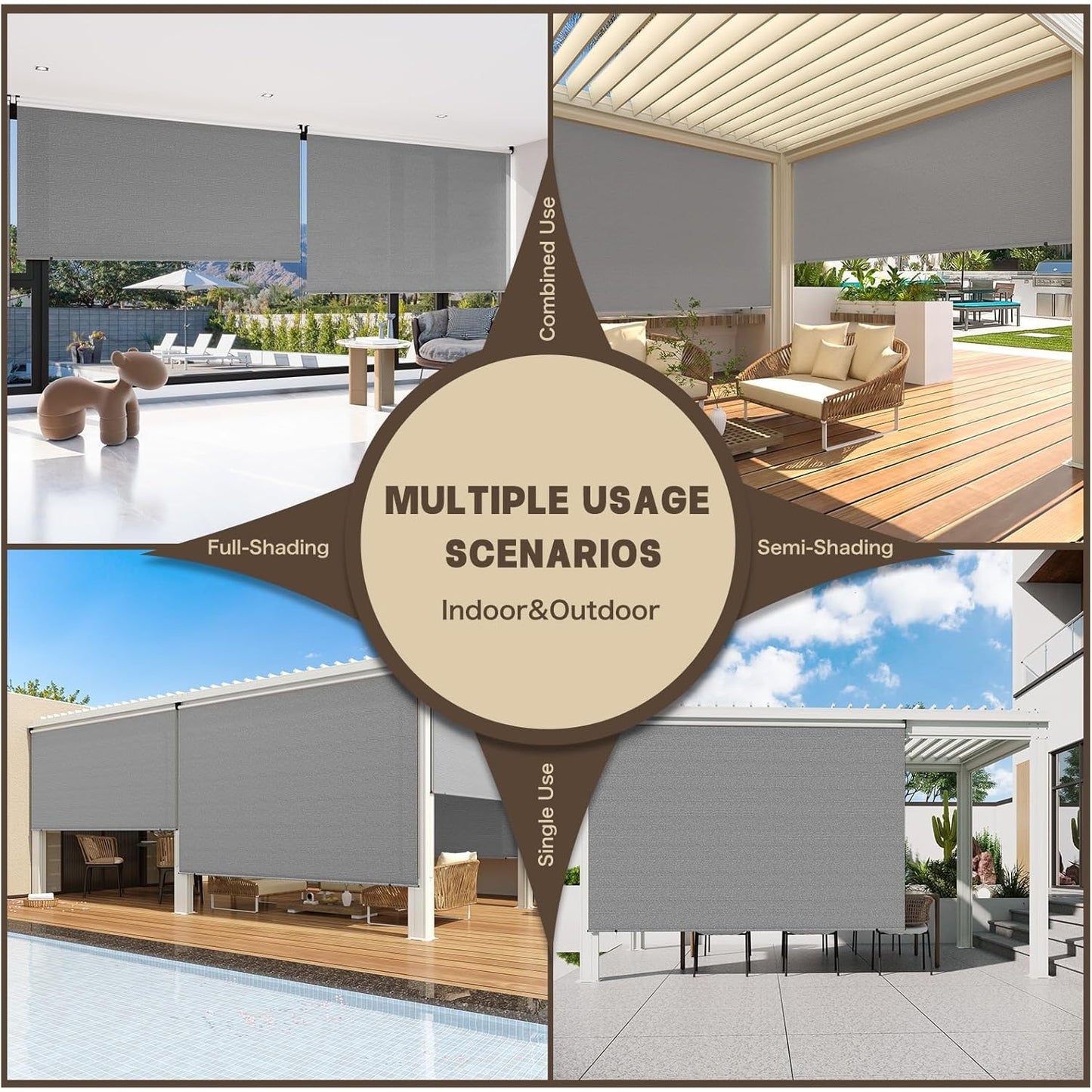 YODOLLA Outdoor Roller Shade, Sun Shade Cover Canopy with 99% UV Protection, Gray