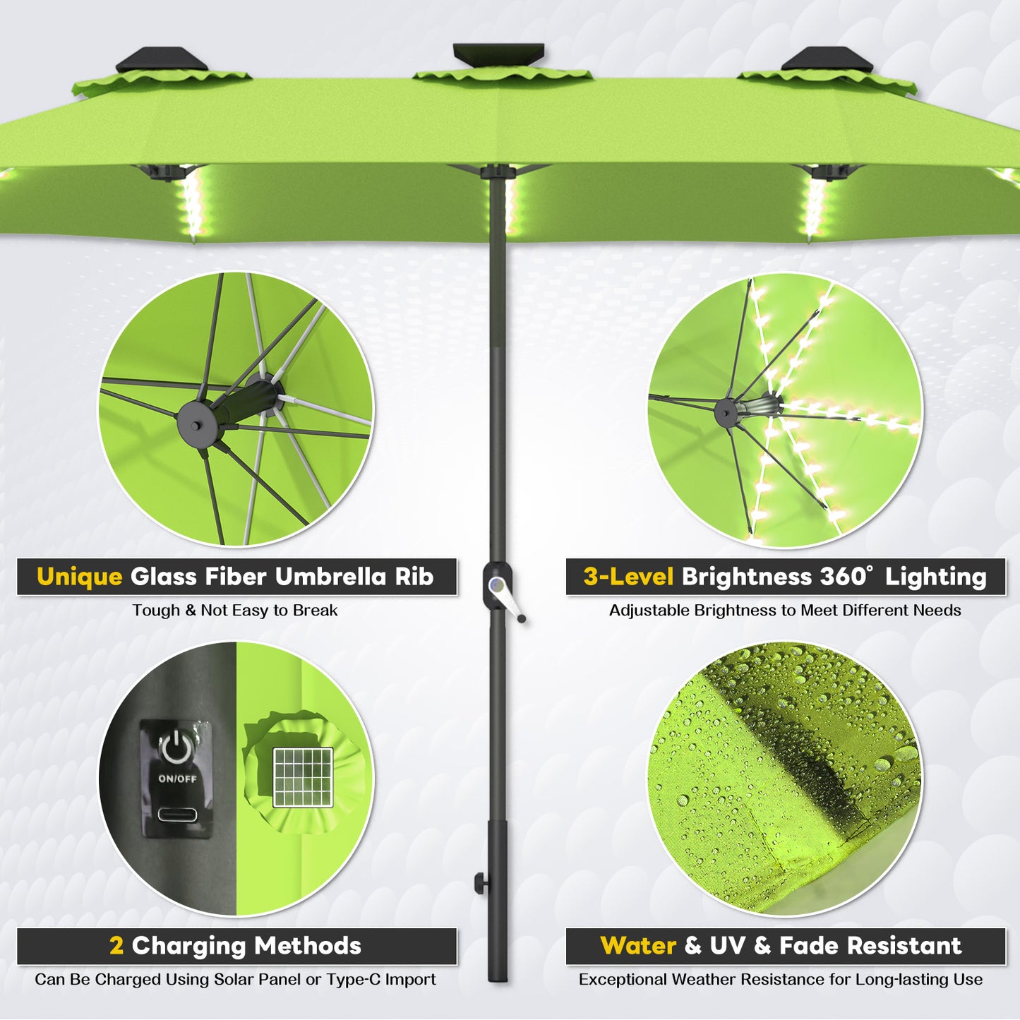YODOLLA solar powered patio umbrella energy efficient