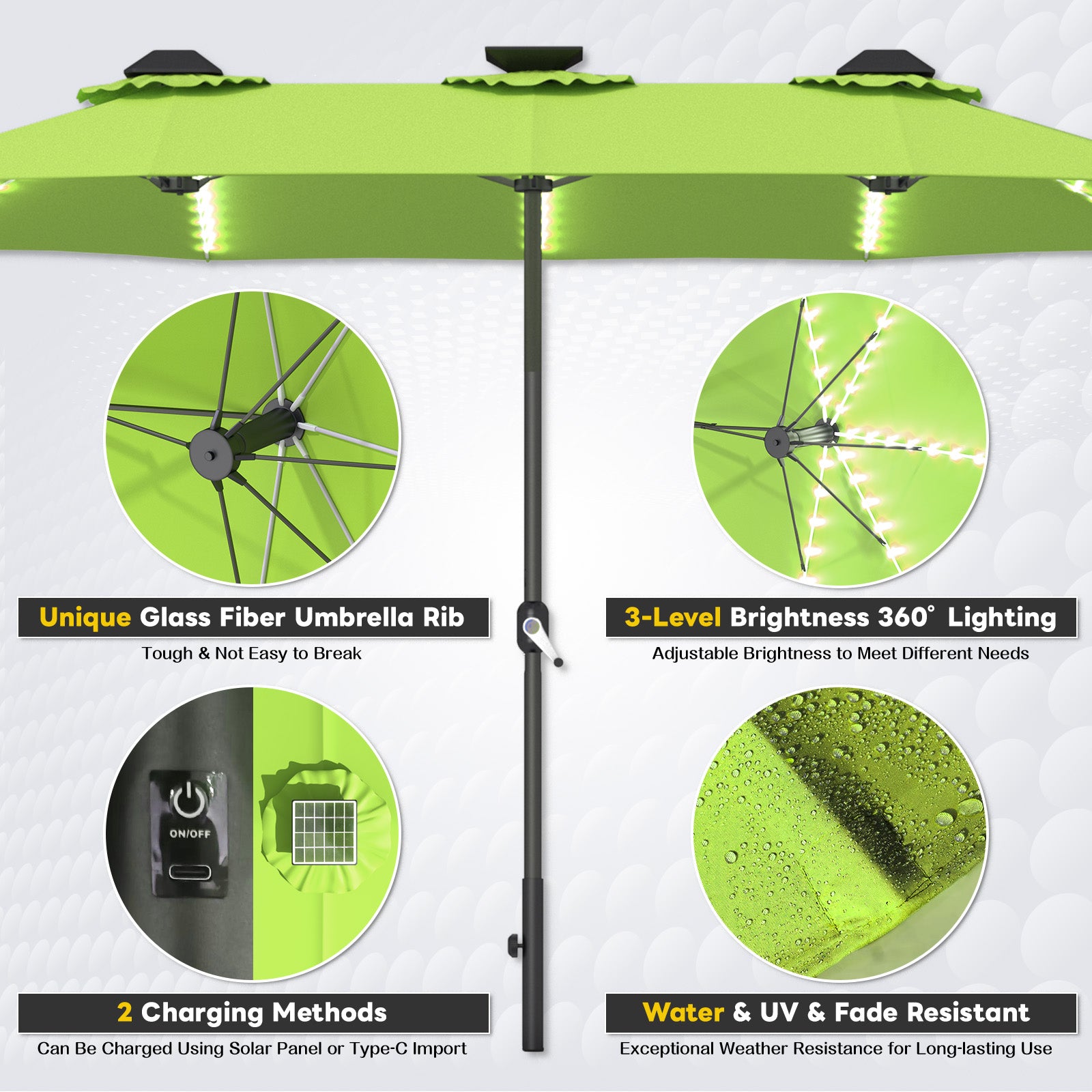 YODOLLA solar powered patio umbrella energy efficient