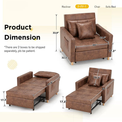 YODOLLA 36" Convertible Chair Bed, Saddle Brown