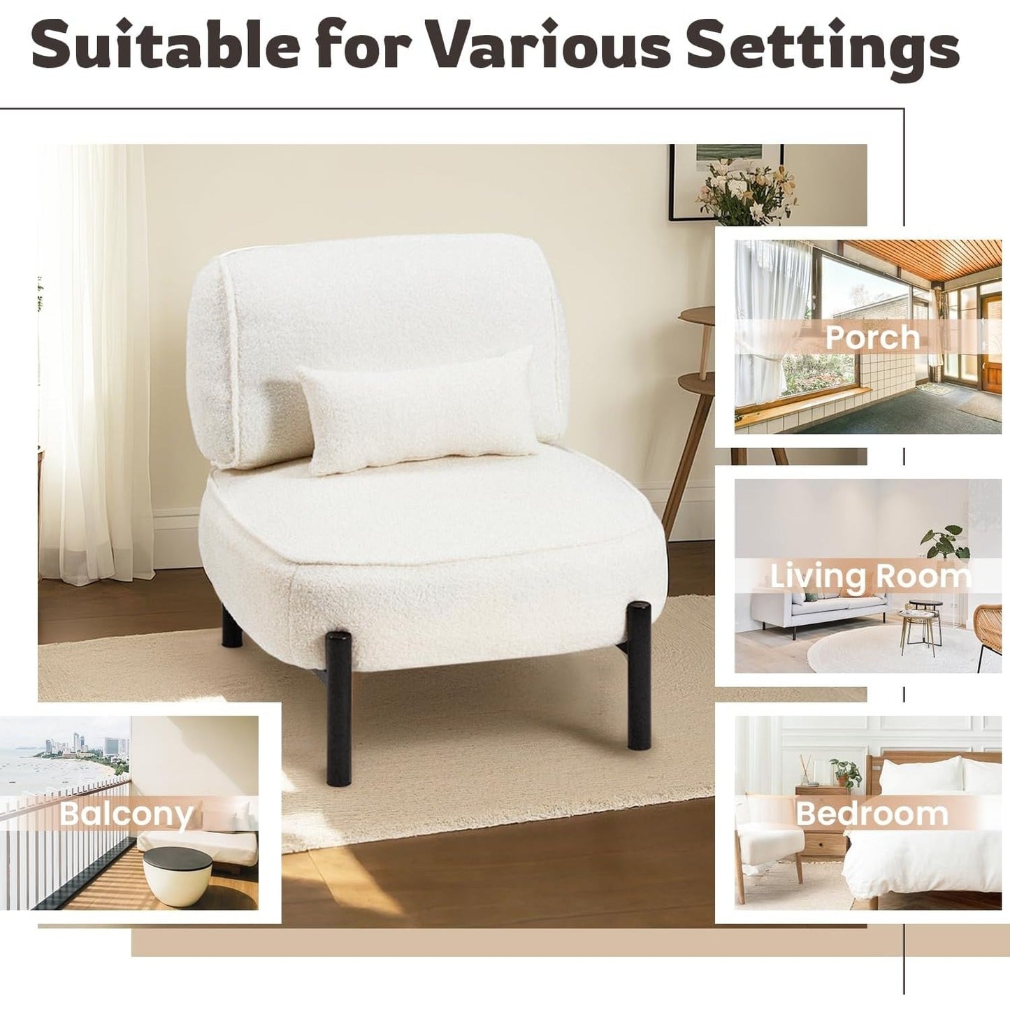 YODOLLA Mid Century Modern Accent Chair, Extra Large Teddy Upholstered Lounge Chair with Pillow