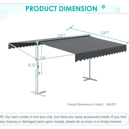 YODOLLA 10'x10' Dual Side Free Standing Retractable Awning, Dark Gray