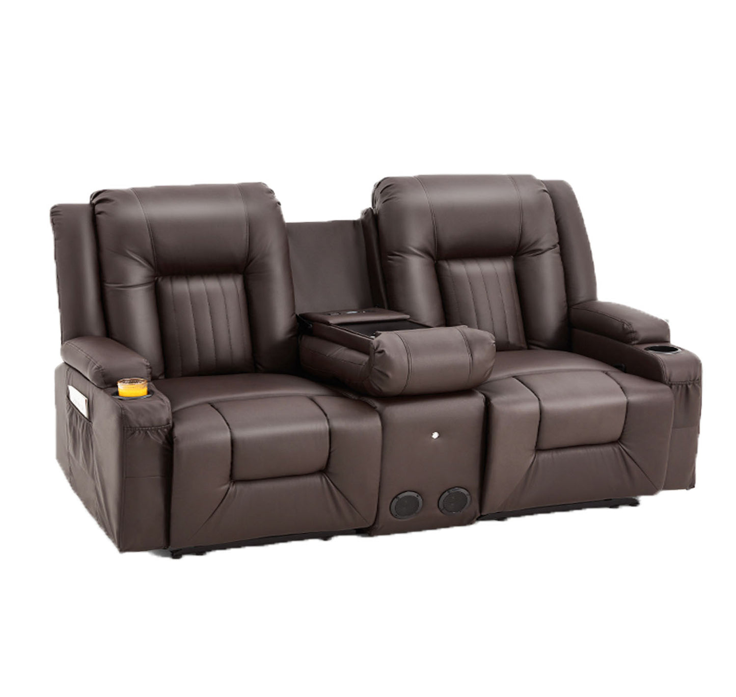 YODOLLA Faux Leather Recliner Sofa w/ Console, Brown