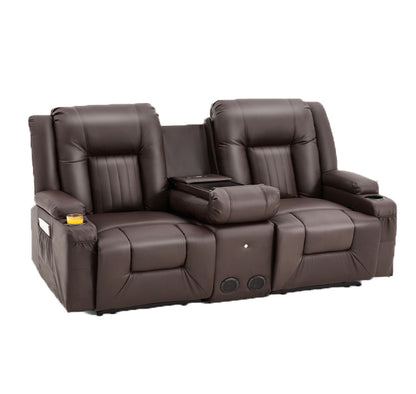 YODOLLA Faux Leather Recliner Sofa w/ Console, Brown