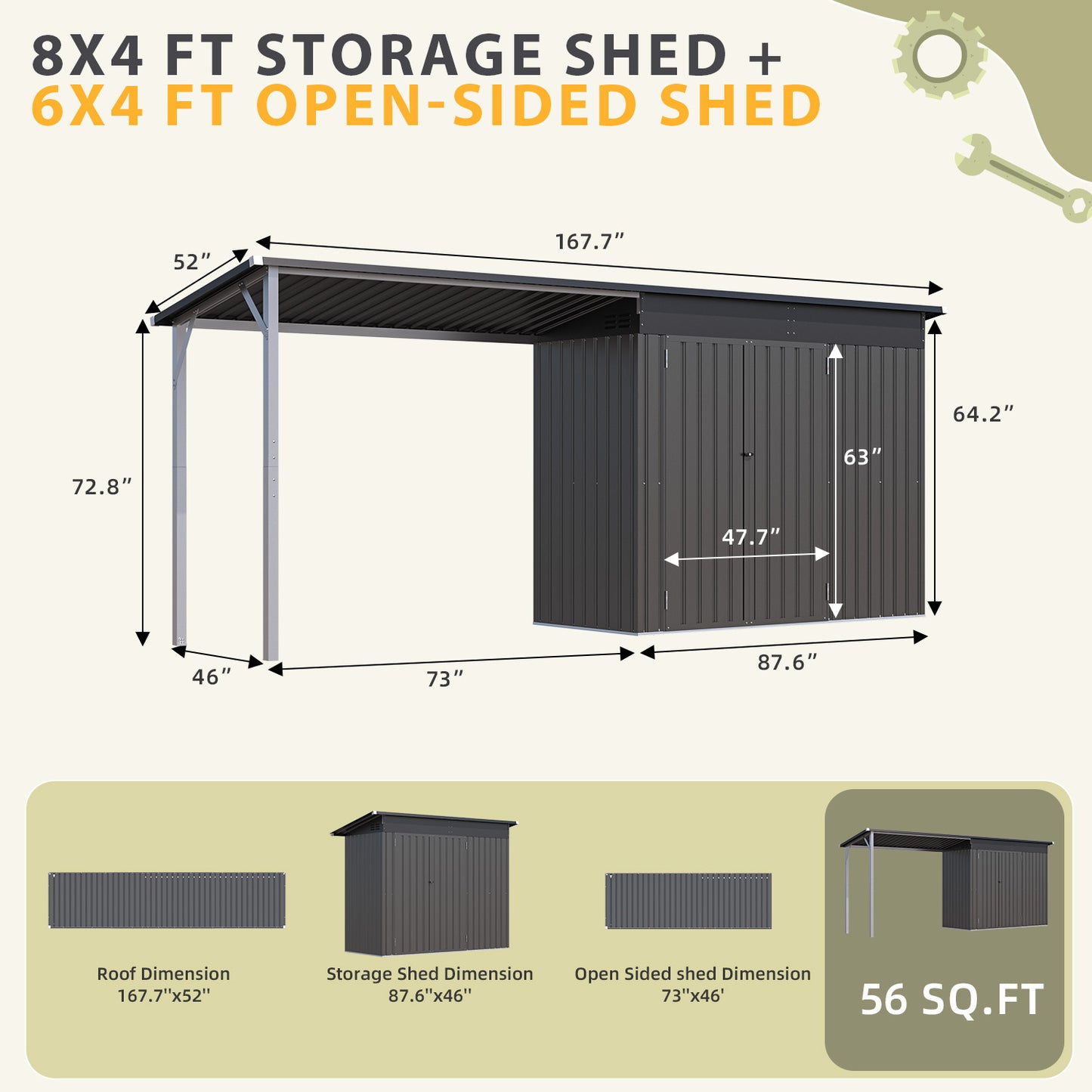 YODOLLA Outdoor Open-Sided Storage Shed, Sheds with Covered