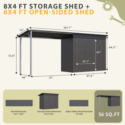 YODOLLA Outdoor Open-Sided Storage Shed, Sheds with Covered