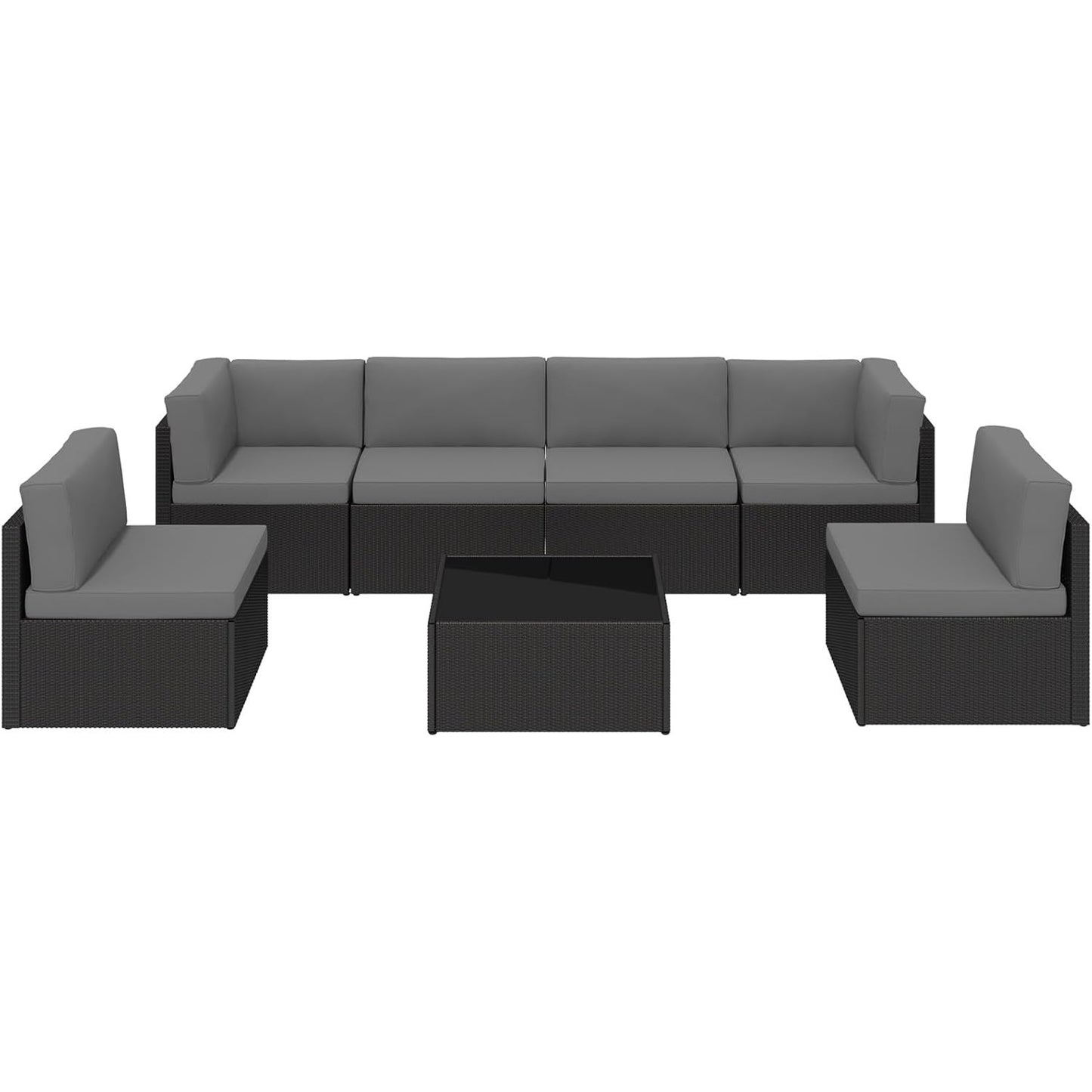 YODOLLA 7 Piece Outdoor Patio Furniture Set, Black & Gray