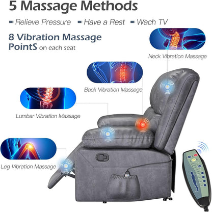 YODOLLA 2 Seat Loveseat Recliner with Heat&Massage Function, Faux Leather, Grey