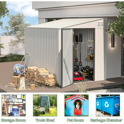 YODOLLA Outdoor 6' x 8' Metal Wall Side Lean to Storage Shed, White