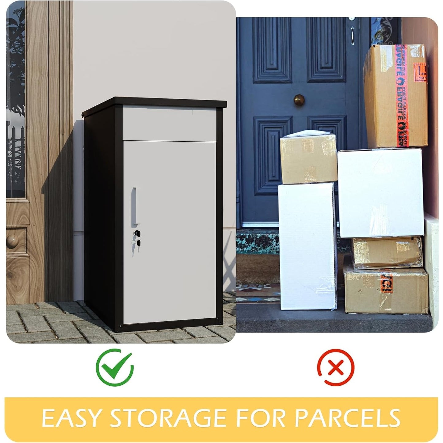 YODOLLA Lockable Anti-Theft Parcel Drop Box With Mailbox For Porch Fence Curbside, White