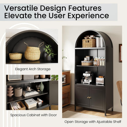 YODOLLA 73'' Arched Cabinet, Metal Kitchen Pantry with Adjustable Shelves, Modern Arched Storage Bookcase Display Cabinet