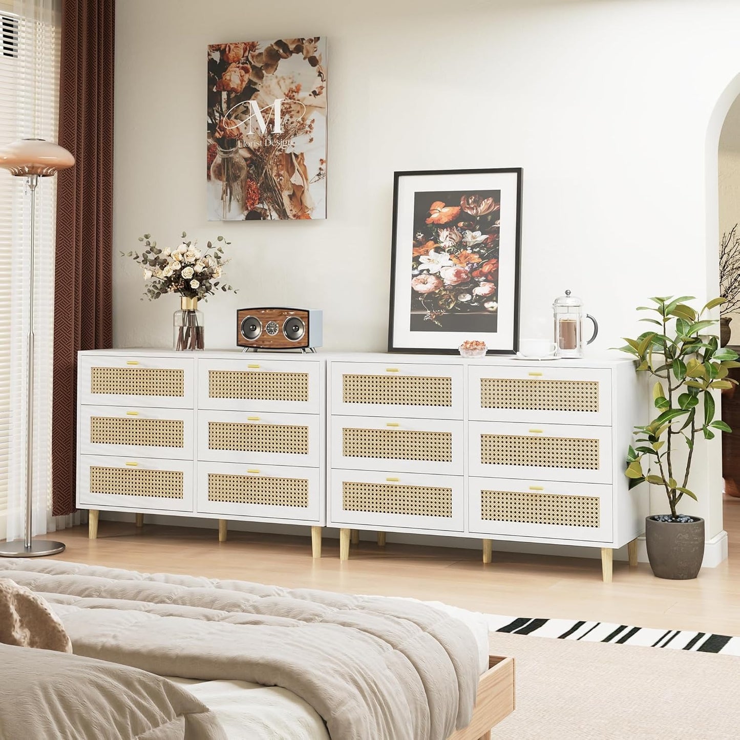 YODOLLA Wicker Dresser 6 Drawer Rattan Dresser, White