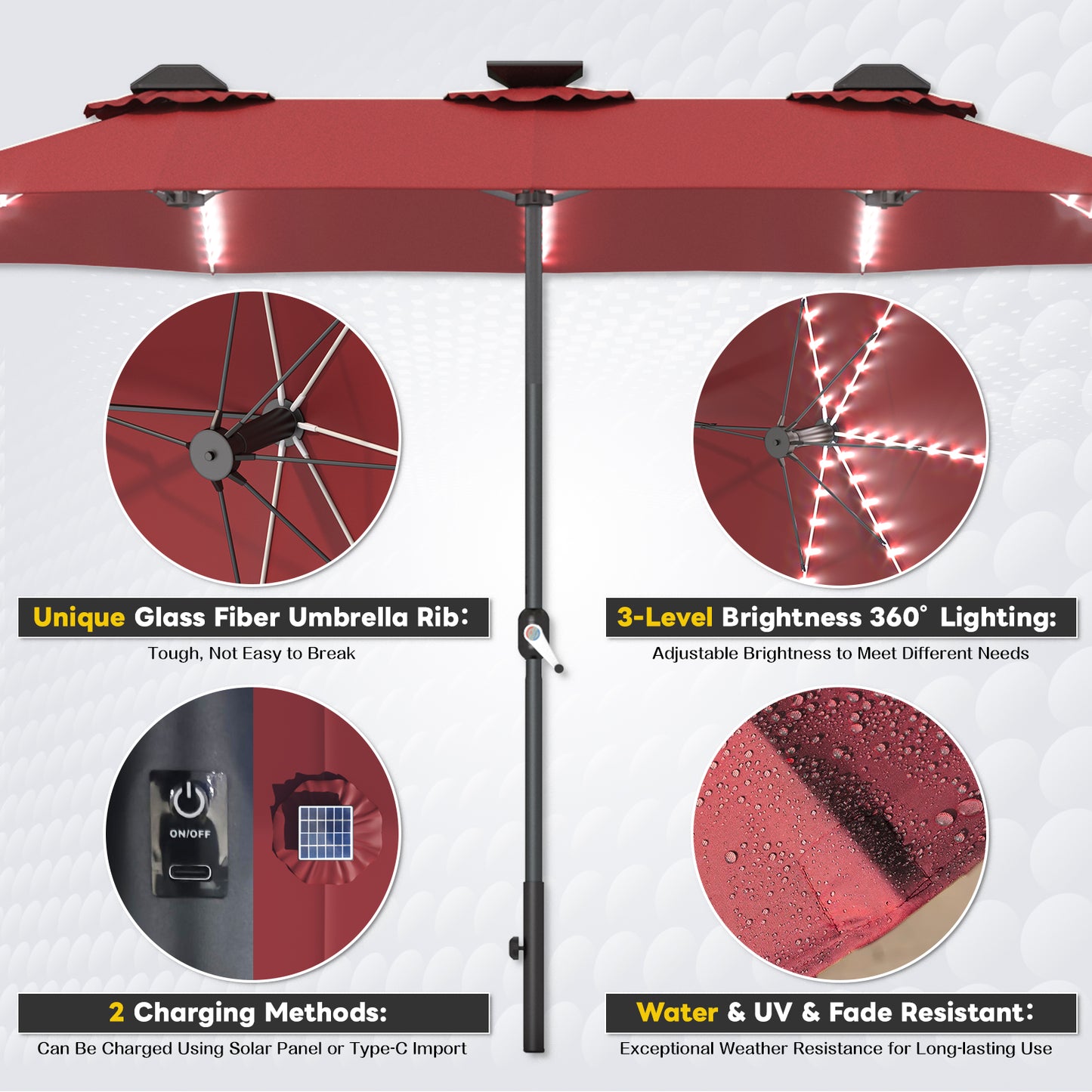 YODOLLA solar powered patio umbrella efficient