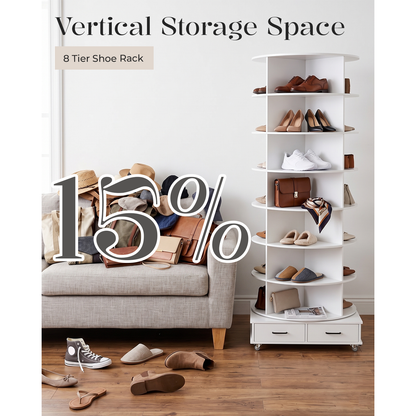 YODOLLA 8 Tier Rotating Shoe Rack Contains 2 Drawers Shoe Tower Organizer