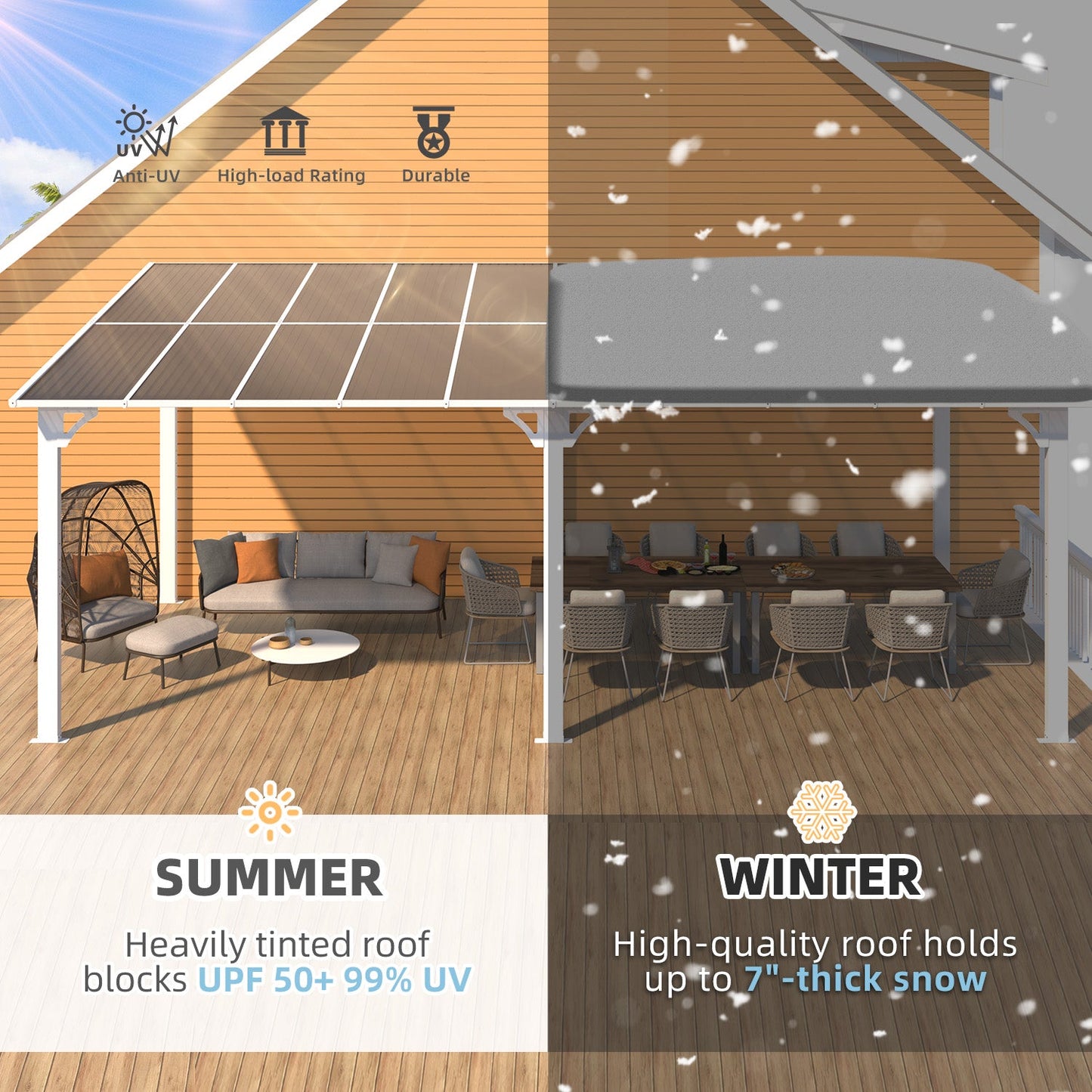 YODOLLA 20'x10' Wall Mounted Gazebos Pergola, White