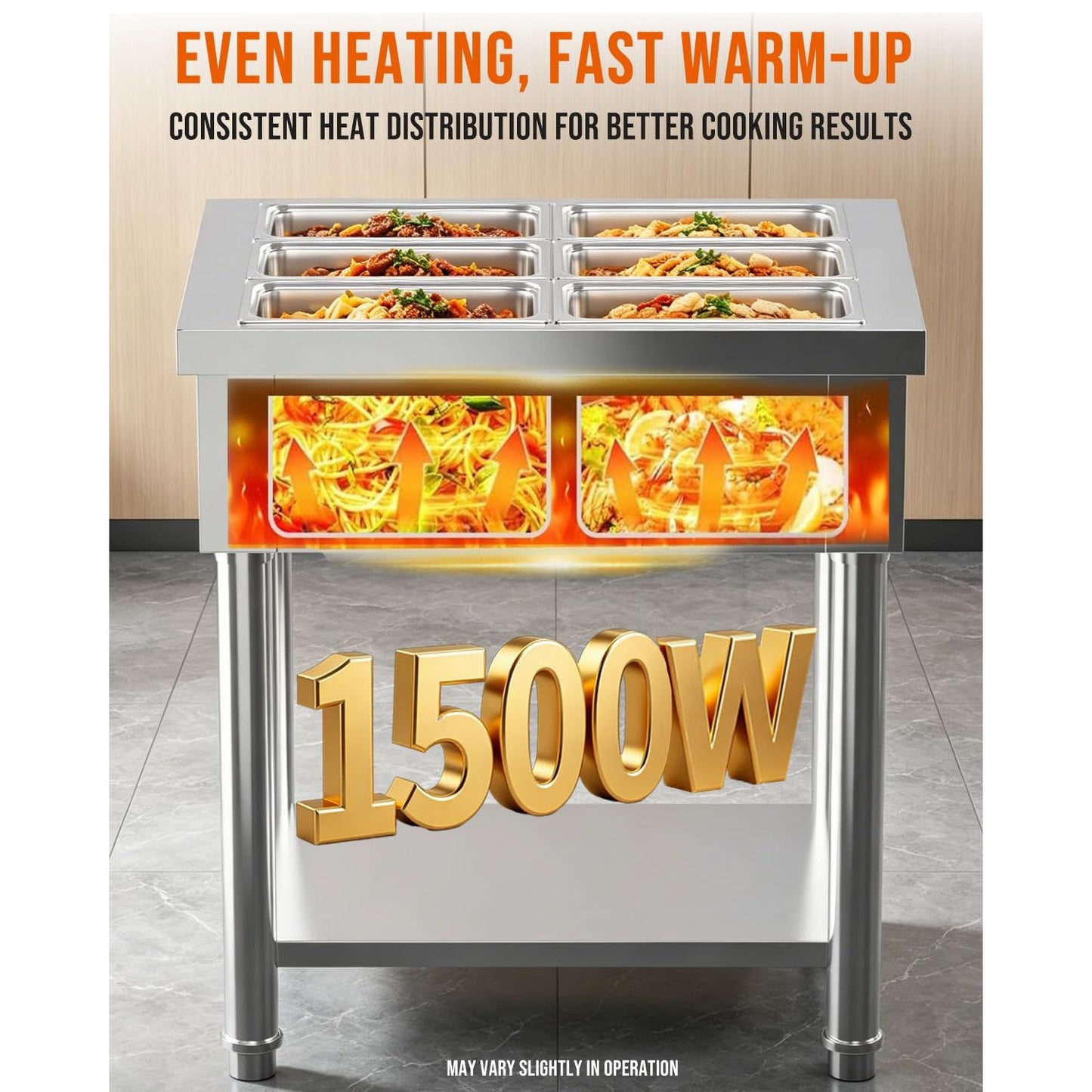 YODOLLA Commercial Food Warmer 1500W Electric Steam Table with 6x6QT Pans & Shelf