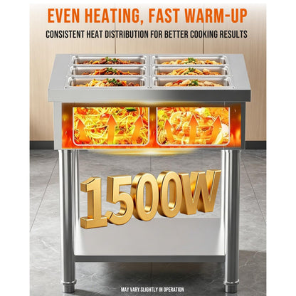 YODOLLA Commercial Food Warmer 1500W Electric Steam Table with 6x6QT Pans & Shelf