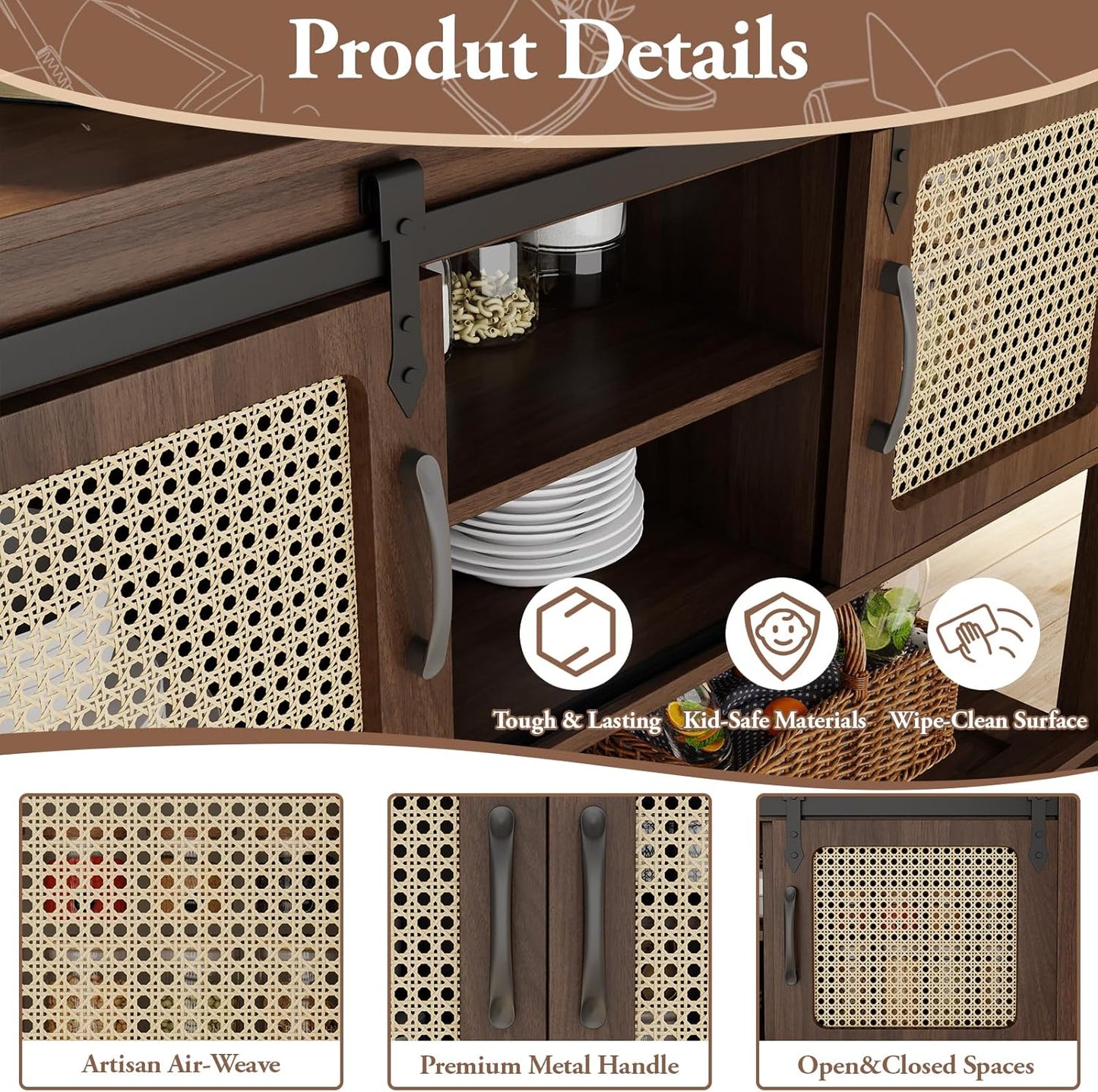 YODOLLA 47'' Buffet Cabinet, Coffee Bar Storage Cabinet