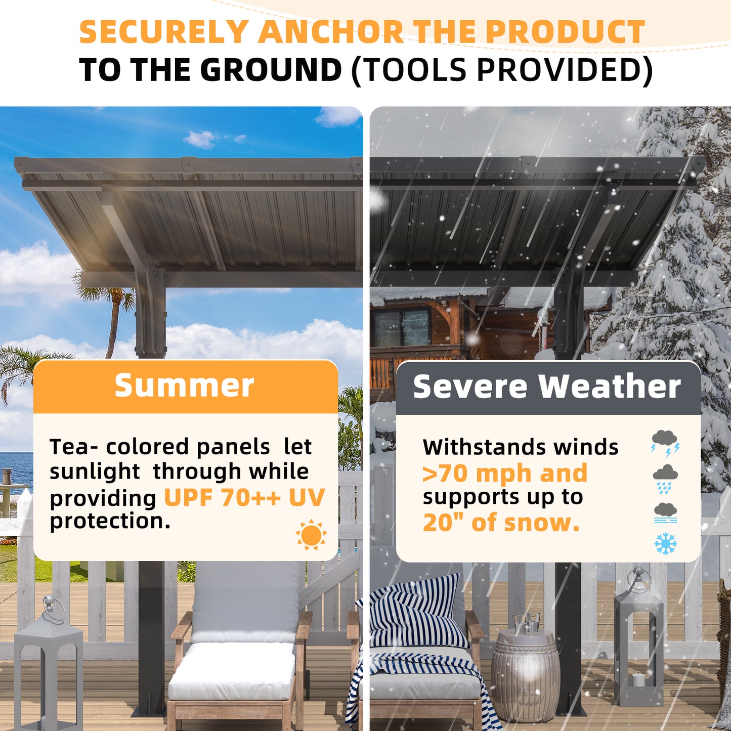YODOLLA 8' x 5' Outdoor Lean to Grill Gazebo Hardtop Pergola Freestanding Pergolas