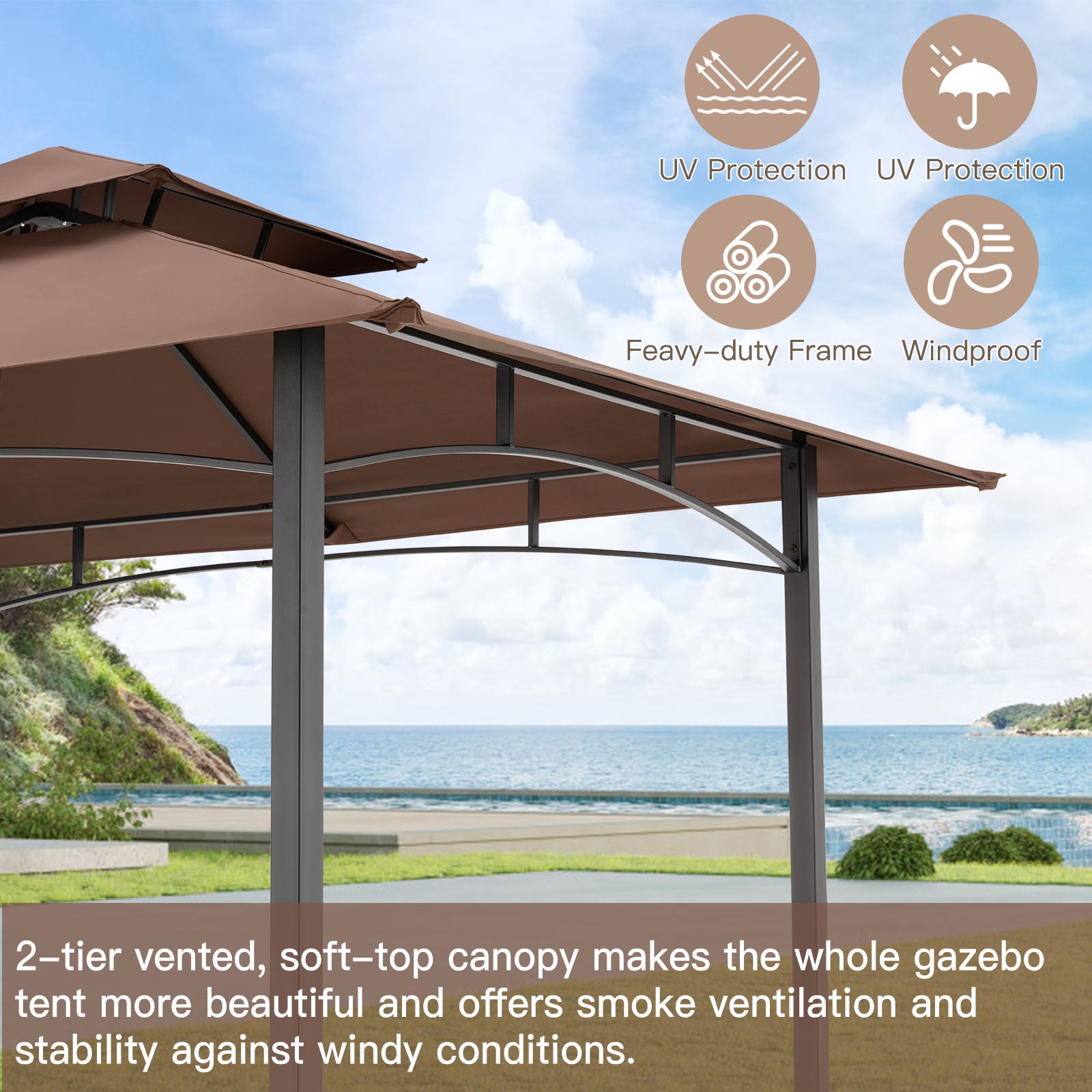 YODOLLA 8x5 Brown BBQ Grill Gazebo