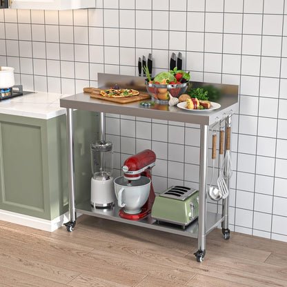 YODOLLA Stainless Steel Table with Backsplash 48"x18" Prep Tables for Commercial Kitchen