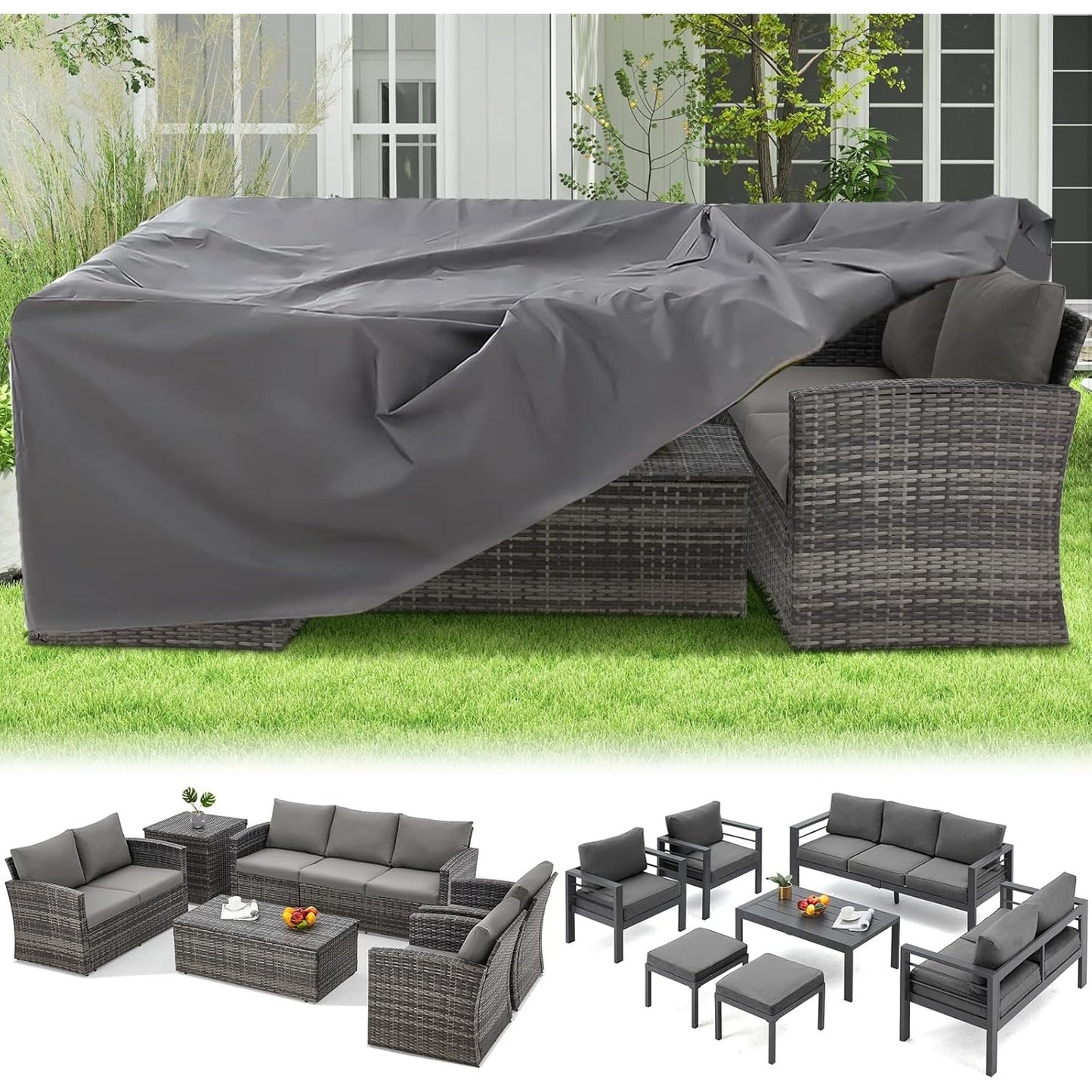 YODOLLA 130"x58"x29.5" Patio Furniture Cover Waterproof Patio Table and Chair Set Covers