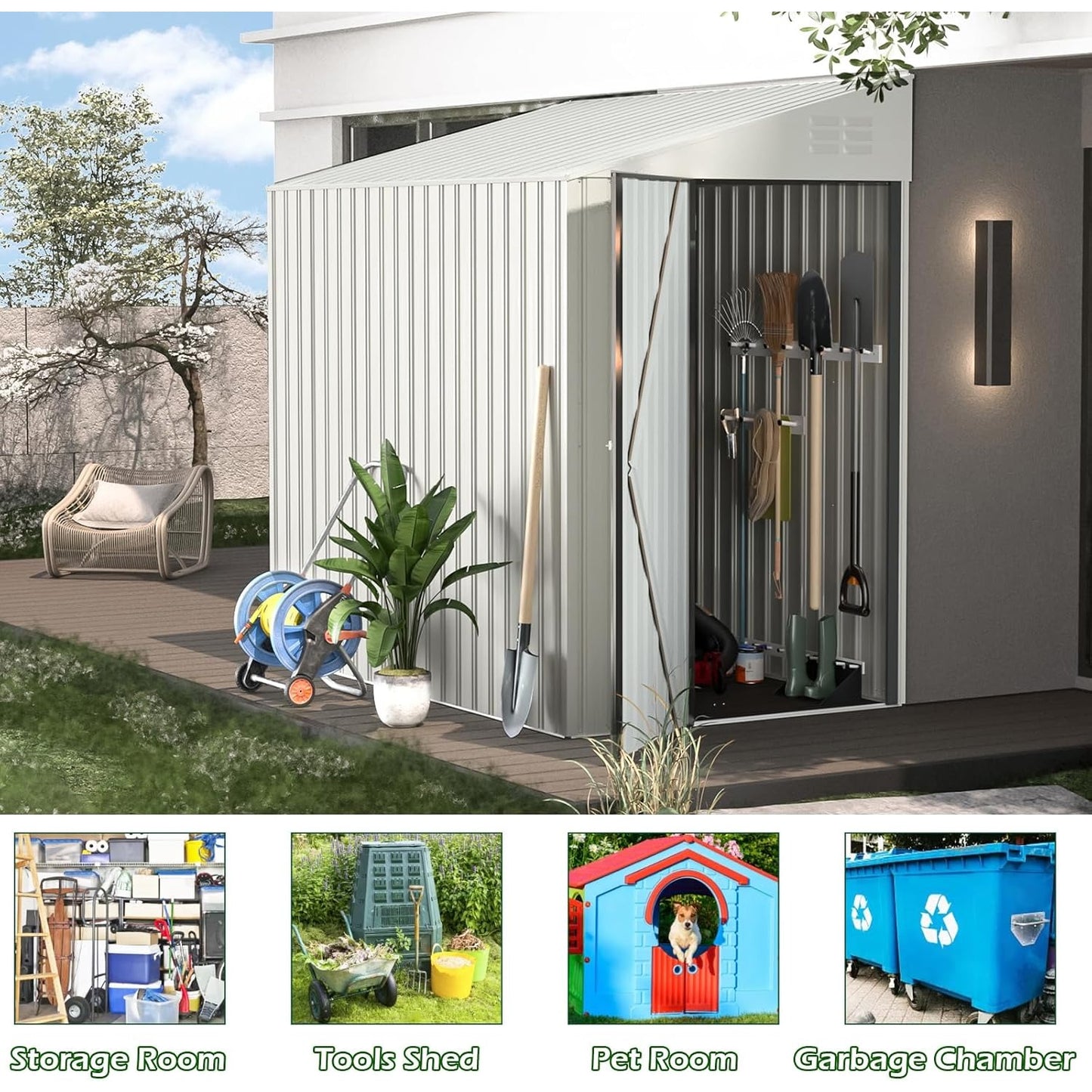 YODOLLA 4' x 7' Outdoor Lean to Storage Shed, White