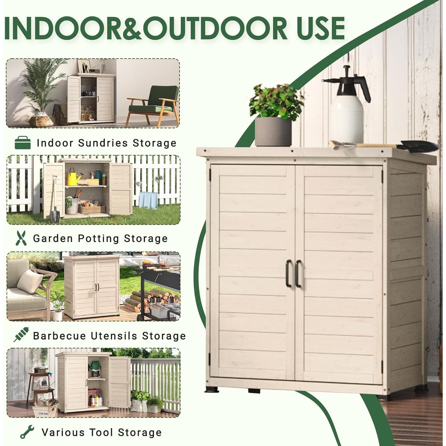YODOLLA Outdoor Work Bench Storage Cabinet, Beige