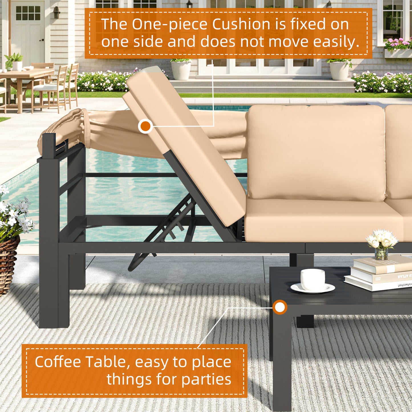 YODOLLA Patio Furniture Set with Retractable Canopy, Beige