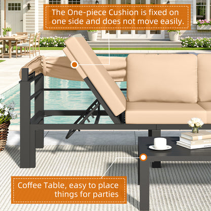 YODOLLA Patio Furniture Set with Retractable Canopy, Beige