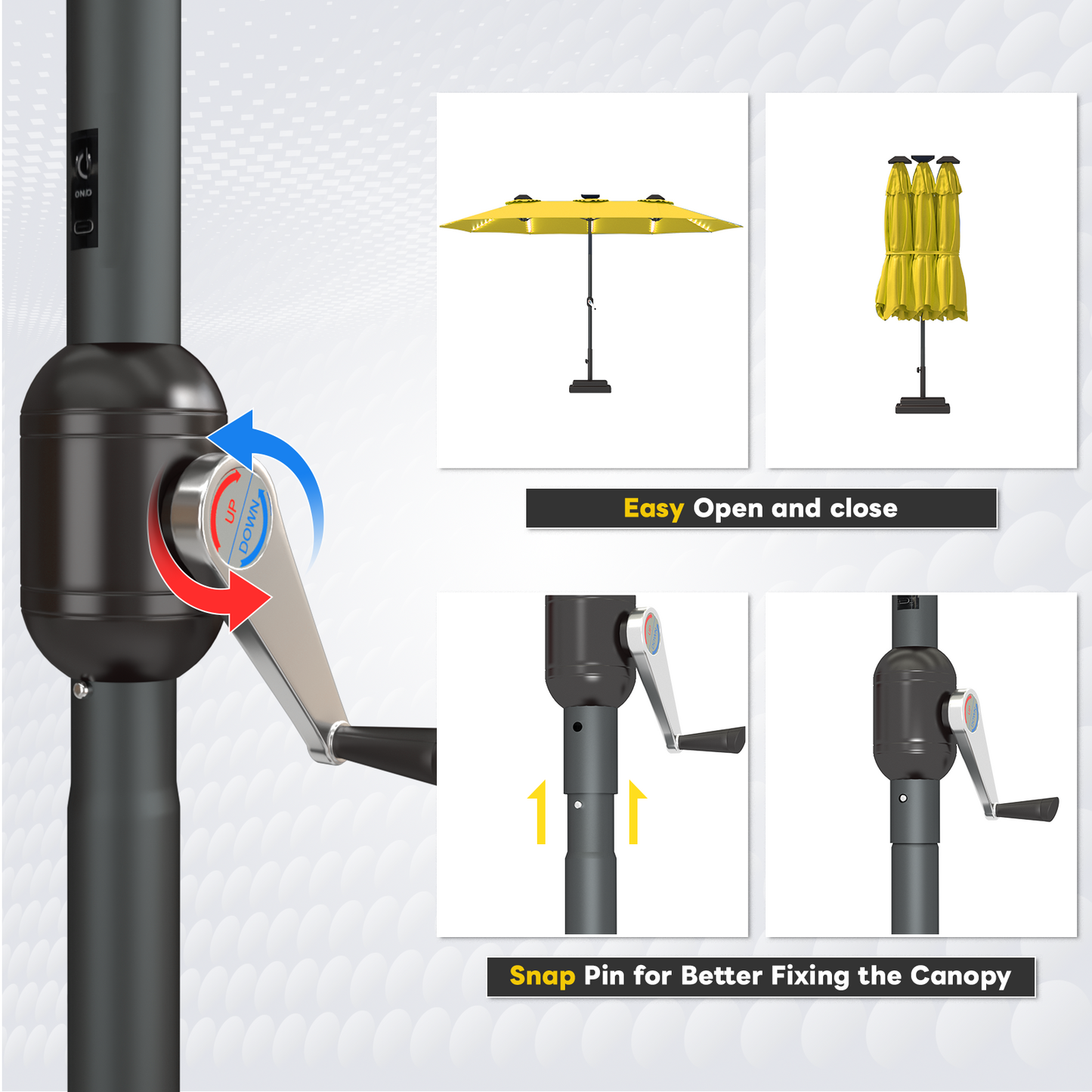 YODOLLA outdoor umbrella with LED lights solar powered
