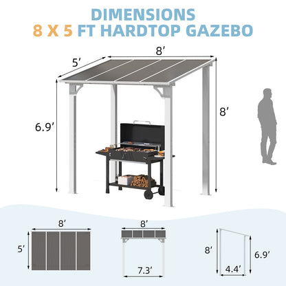 YODOLLA 8' x 5' Wall Mounted Gazebos Pergola, White