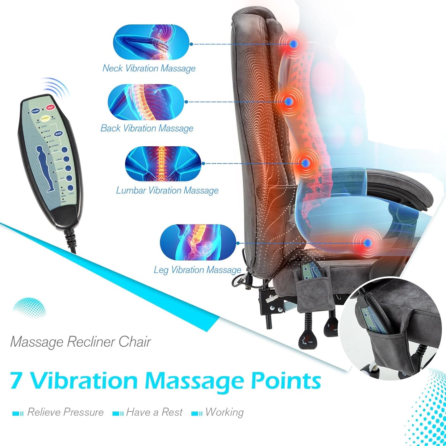 YODOLLA Massage Office Chair with Heat w/Retractable Footrest, Grey Leathaire