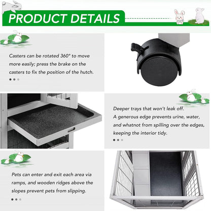 YODOLLA 37" Rabbit Cage with Wheels, Gray