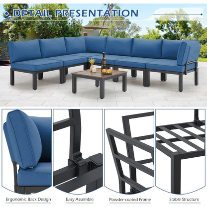 YODOLLA Outdoor Patio Furniture Set, 7 Piece Metal Patio Sectional Conversation Sofa
