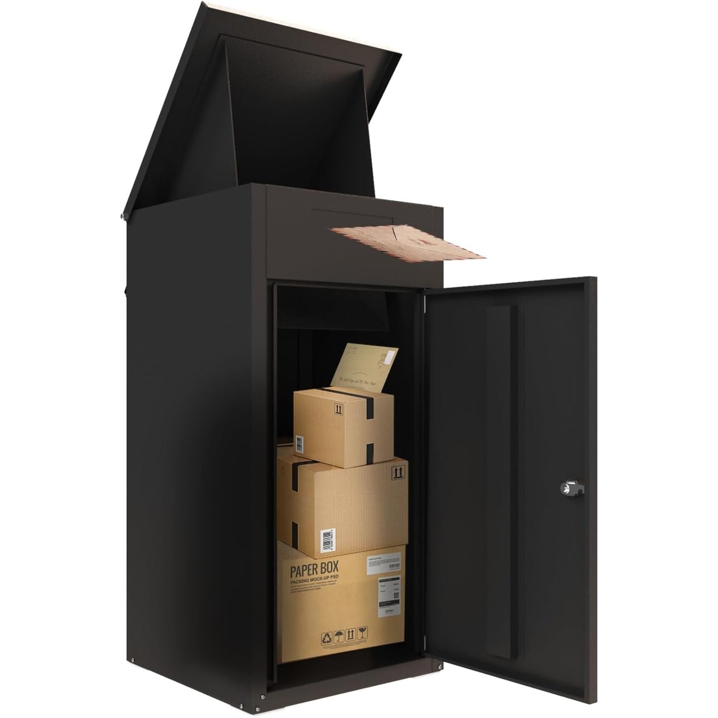 YODOLLA Lockable Anti-Theft Parcel Drop Box With Mailbox For Porch Fence Curbside, Dark Brown