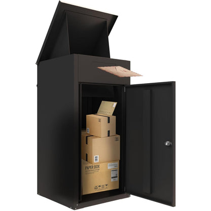 YODOLLA Lockable Anti-Theft Parcel Drop Box With Mailbox For Porch Fence Curbside, Dark Brown